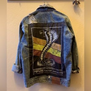 Women's The People VS Blue Denim Jacket Size Small Indie Grunge Cobra Back Patch